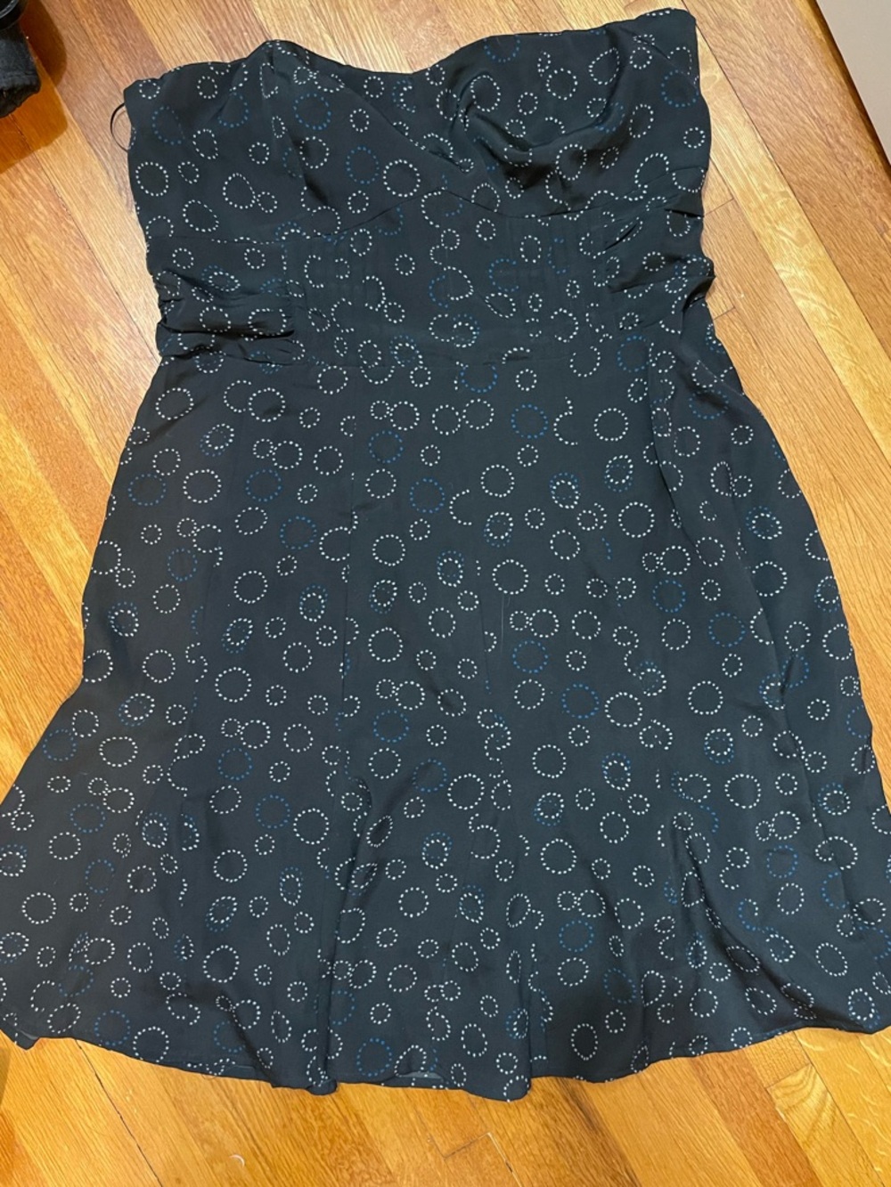 American Eagle Outfitters Black Strapless Dress with White Dot Circle Print
